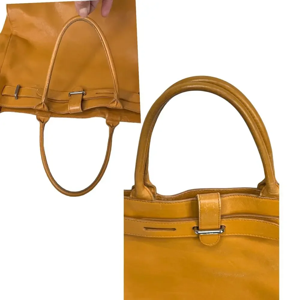 Furla Vintage Greta Tan Leather Large Tote Bag Satchel Made in Italy Mustard
